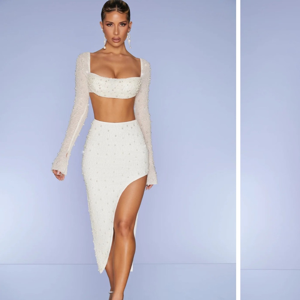 Oh Polly Pearl Embellished Crop Top / Skirt - size 2, worn once